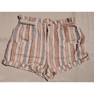 NWT Free People Striped Paper Bag Shorts Tan Cuffed Coastal Boho Summer Sz L